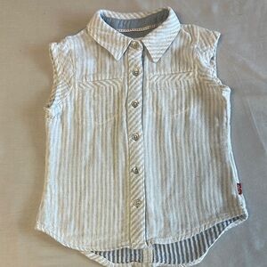 Levi’s - Blue and White Button Down sleeveless Shirt with Pointed Collar